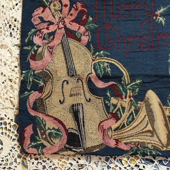 Merry Christmas Tapestry Pillow Sham Navy 16” x 16” - Picture 3 of 5